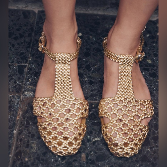 Zara Shoes - ZARA Gold Woven Cage Sandals